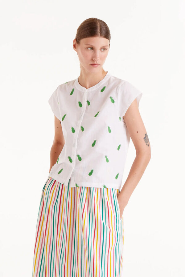 Camisa cuello mao piñas blanca - Imagen 3